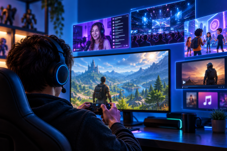 How Online Gaming Is Shaping New Forms of Digital Entertainment Online gaming environment combining multiplayer play, streaming, social interaction, and digital entertainment