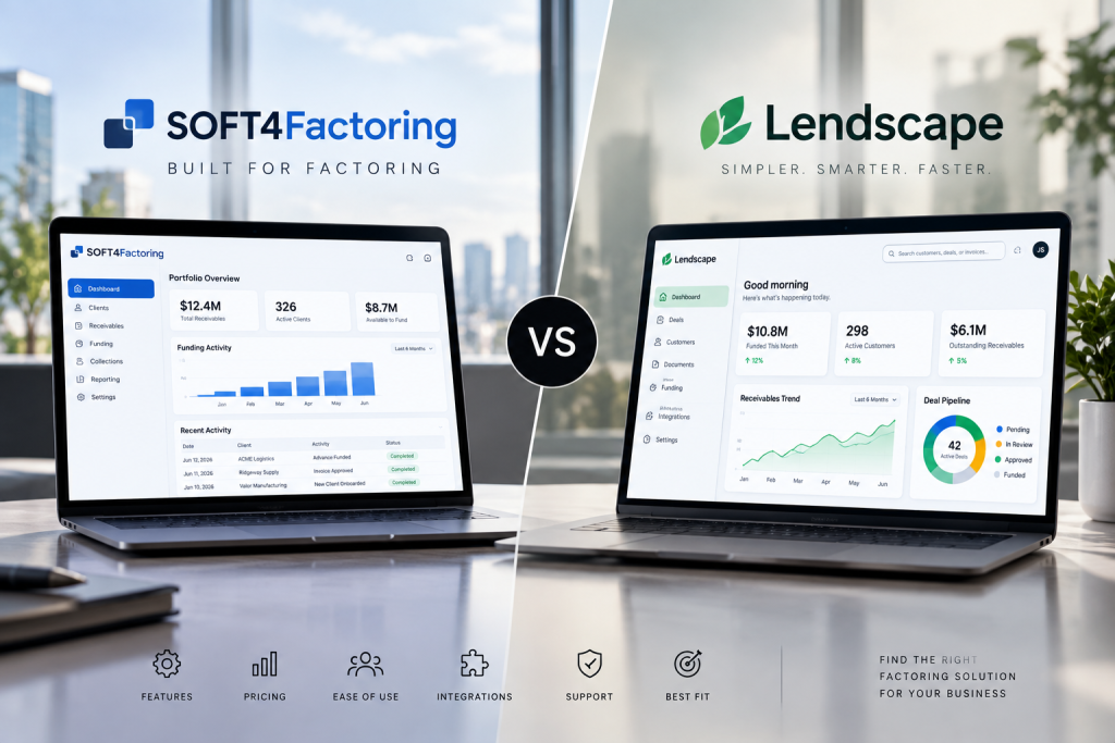 SOFT4Factoring and Lendscape factoring software compared across features, automation, reporting, and lending workflows