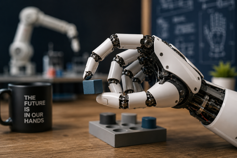 Advanced robotic hand demonstrating dexterity and precise object manipulation