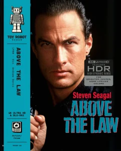 Blu-ray cover for the film Above the Law featuring a portrait of Steven Seagal.