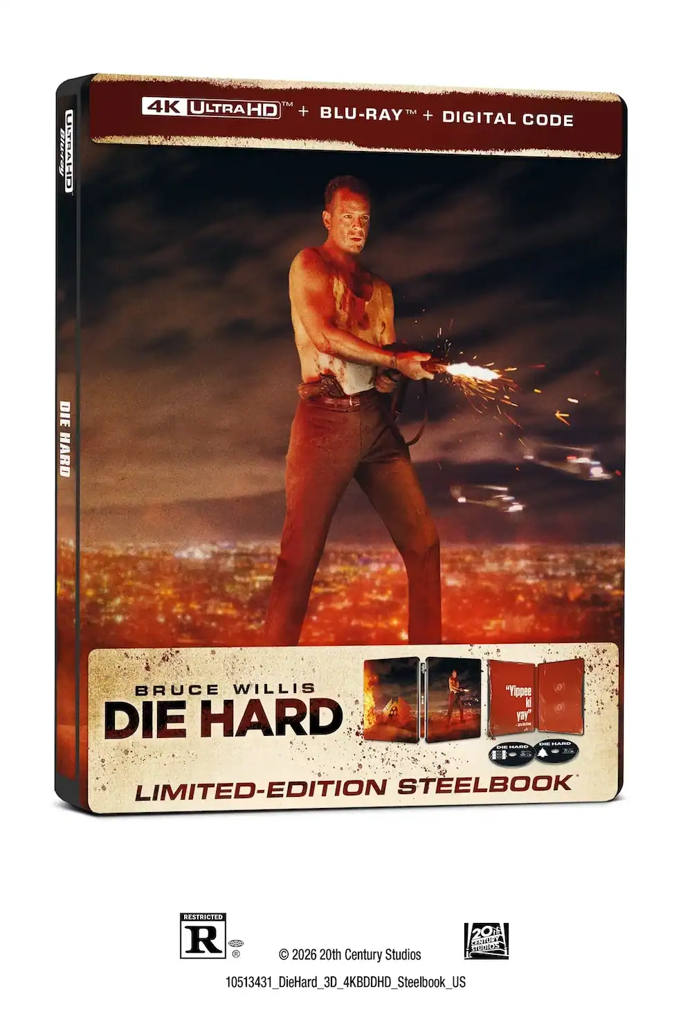 Die Hard limited-edition 4K Ultra HD steelbook featuring Bruce Willis on the cover.
