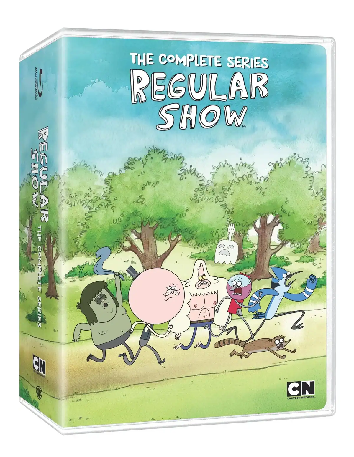 Regular Show: The Complete Series Blu-ray case featuring Mordecai, Rigby, and other characters running through a park.