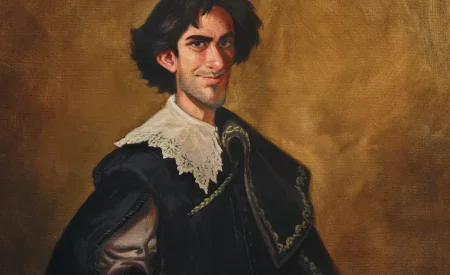 GVN Talking Comics Exclusive Page Preview: Oni and Magnetic Press’ ‘A Scoundrel in the New World’ by Juanjo Guarnido and Alain Ayroles Oil portrait of a man with dark hair and a goatee, wearing a black doublet with a white lace collar.