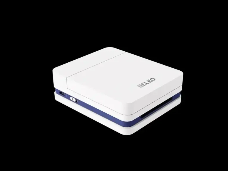 White Nelko label maker with a dark blue base.