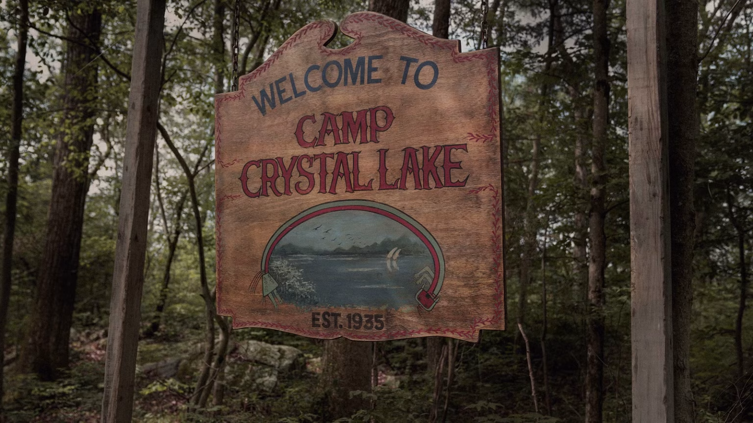 CRYSTAL LAKE -- "Crystal Lake Sign" -- Pictured: Camp Crystal Lake -- (Photo by: Matt Infante/Peacock)