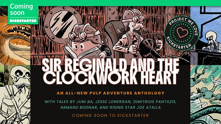 Promotional artwork for Sir Reginald & the Clockwork Heart from Goats Flying Press.