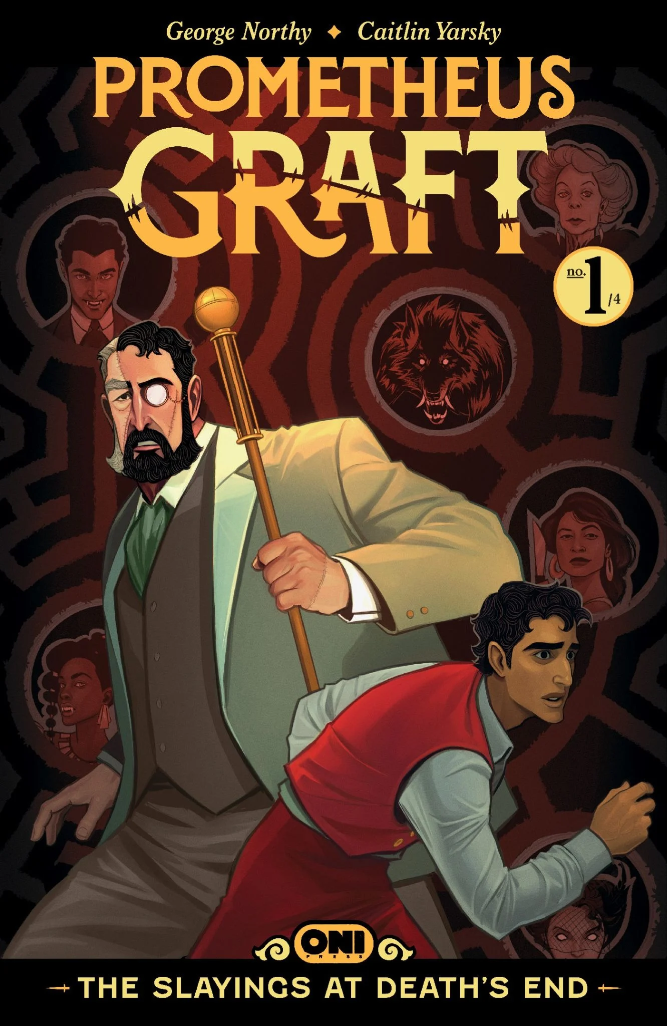 Cover A for Prometheus Graft: The Slayings at Death's End #1 by Caitlin Yarsky.