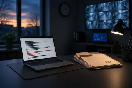 Best Redaction Software For Education In 2026 Student records on a laptop with black redaction bars in a school office.